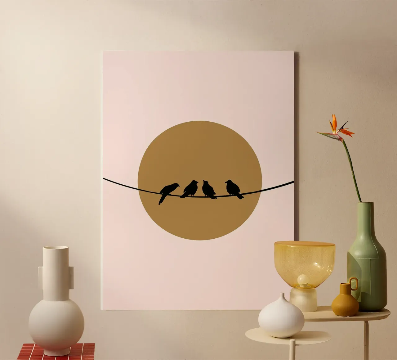 Birds on a Wire canvas with Floater frame by Maria Maier