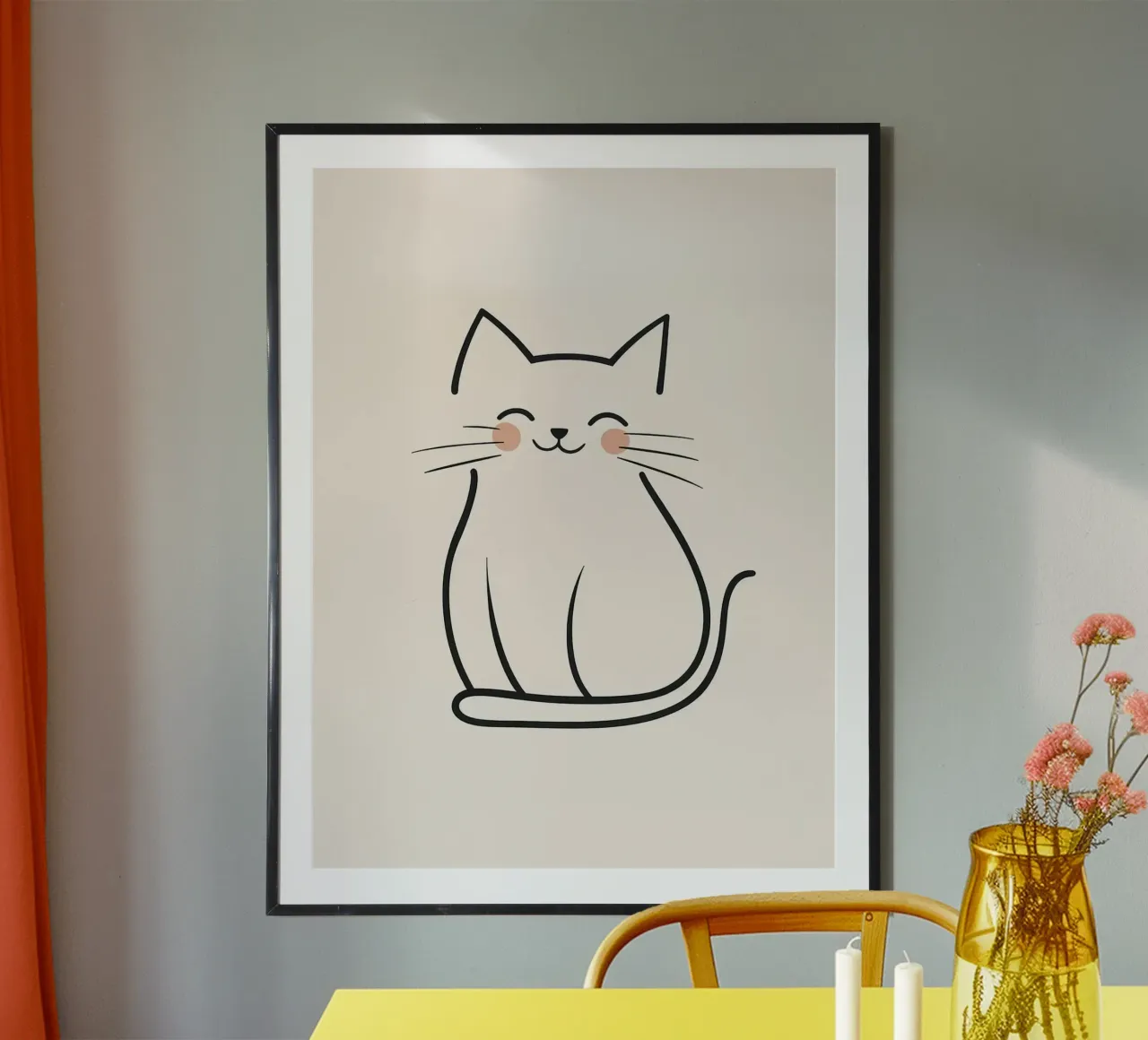 Illustrazione di un gatto sorridente poster con telaio in alluminio da Maria Maier