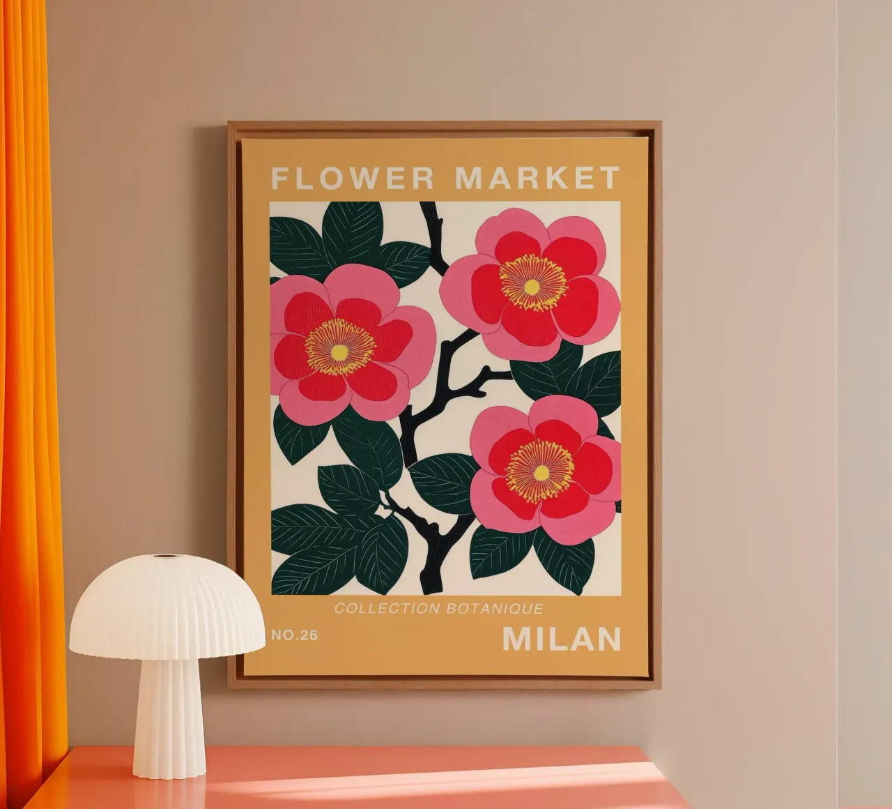 Stampa mercato dei fiori di Milano tela con Cornice a cassetta da Maria Maier