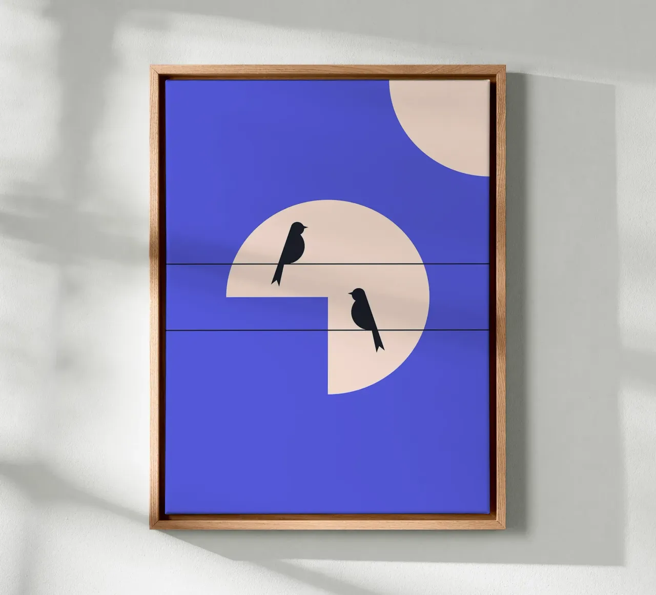 Birds sit on wires canvas with Floater frame by Maria Maier