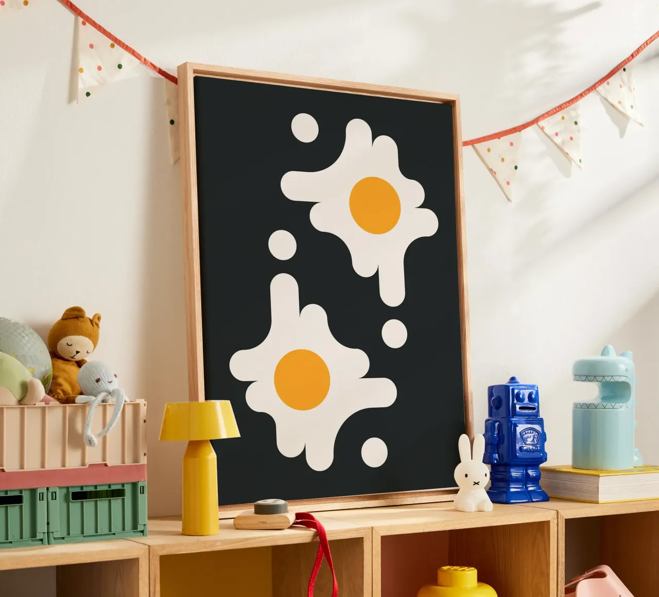 Geometric fried egg canvas with Floater frame by Leon Franke