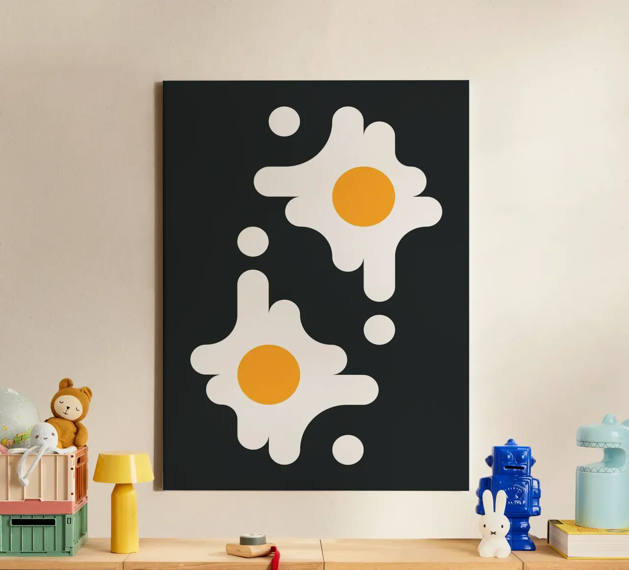 Geometric fried egg canvas with Floater frame by Leon Franke