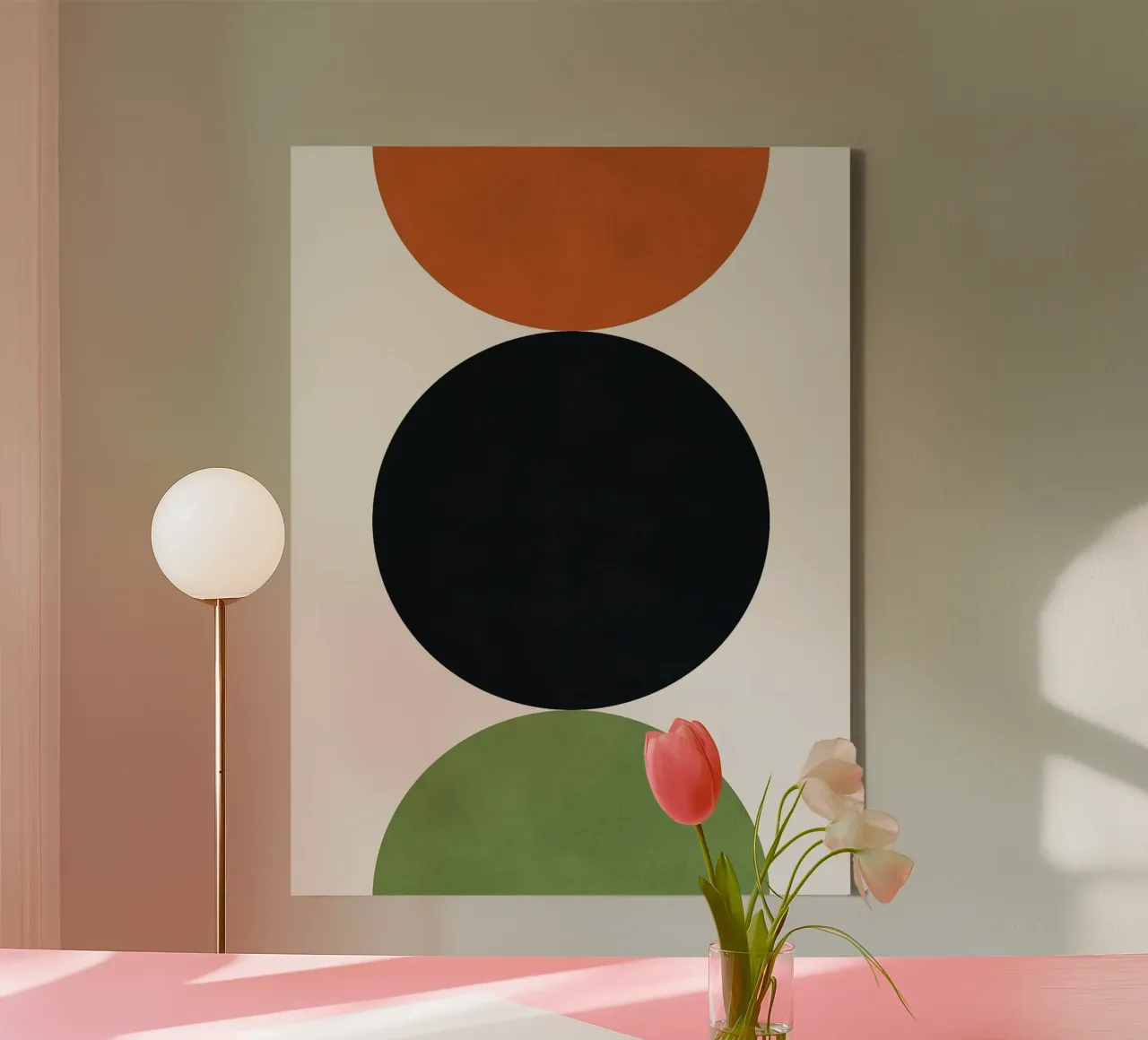 Cirkels en halve cirkels canvas met Baklijst van Leon Franke