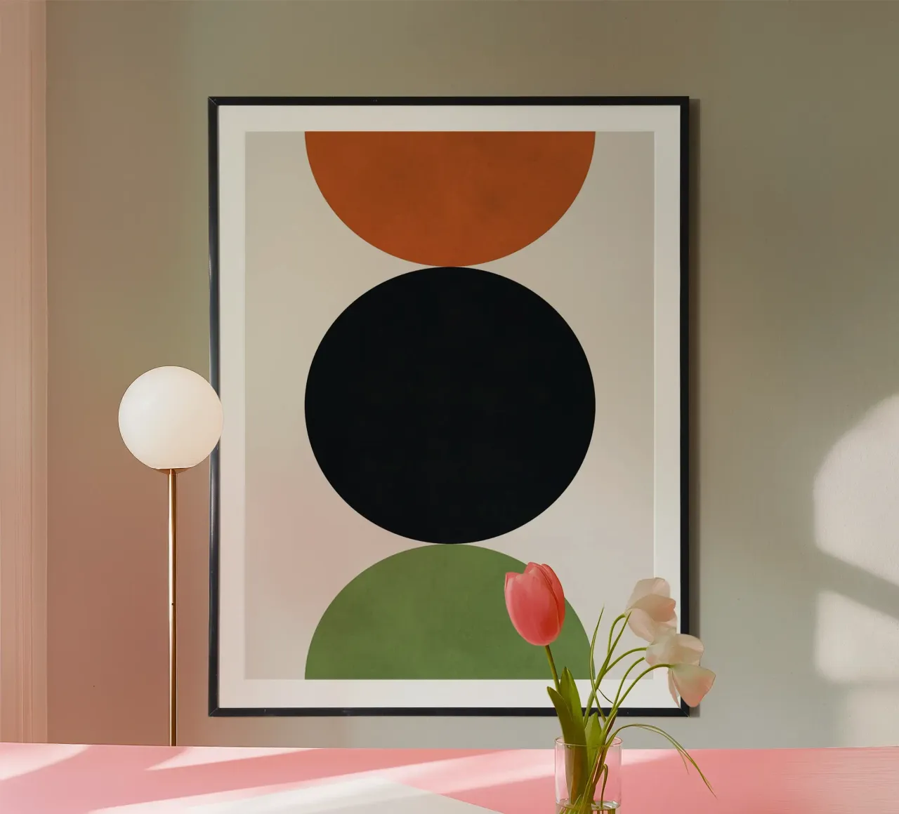 Cerchi e semicerchi poster con telaio in legno da Leon Franke