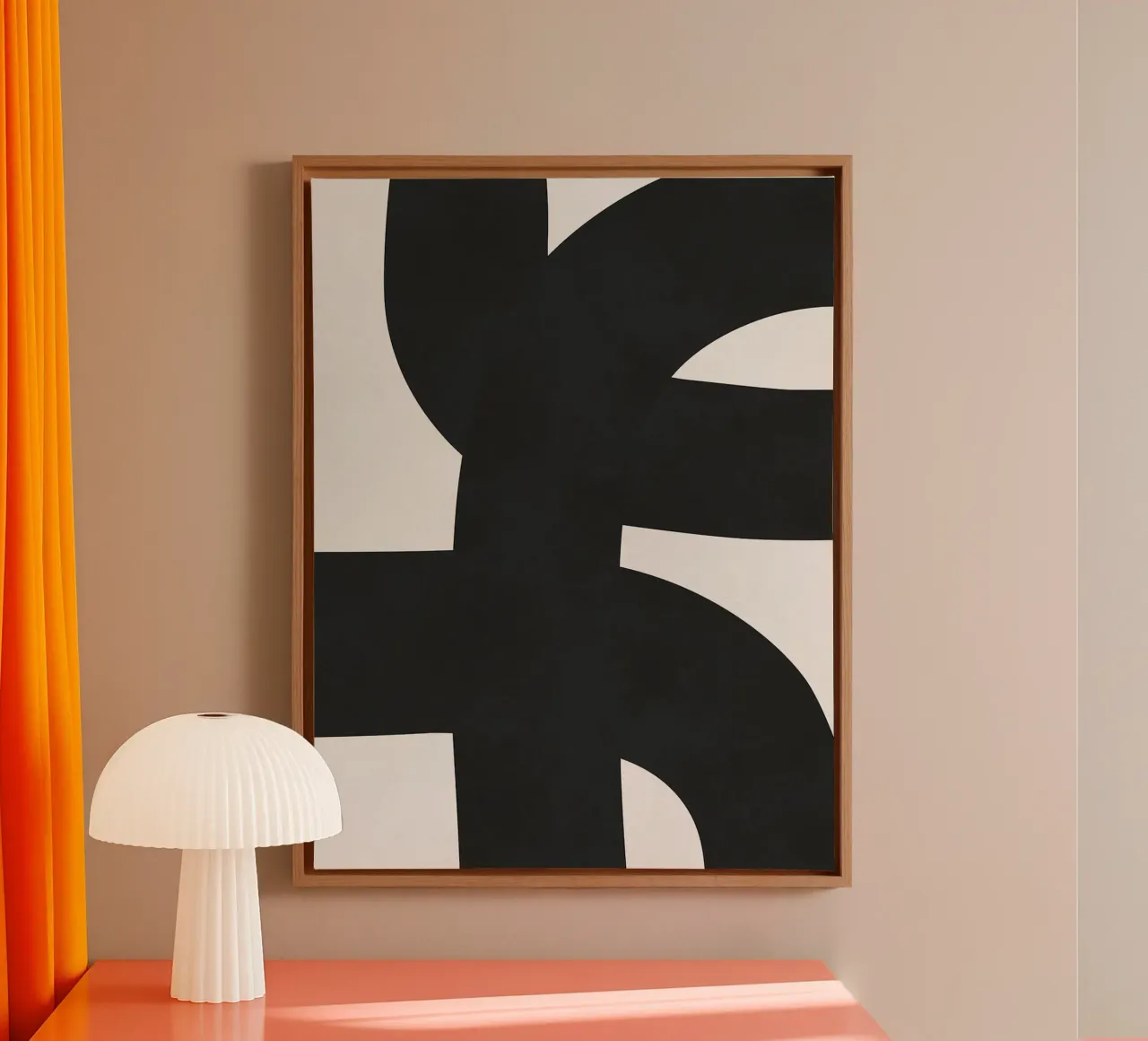 Abstract Black and White Art canvas with Floater frame by Leon Franke