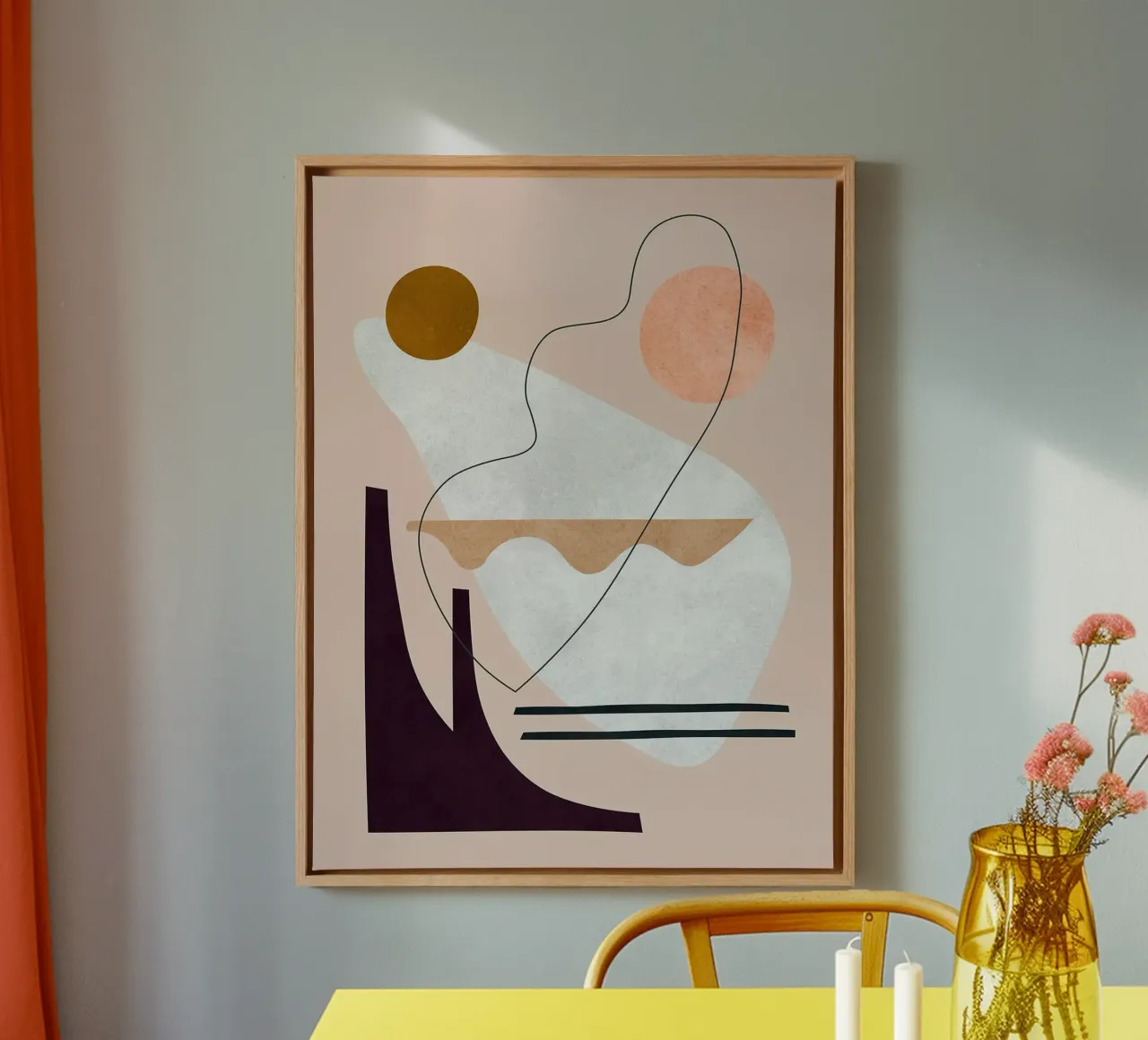 Lines and brushstrokes canvas with Floater frame by Leon Franke