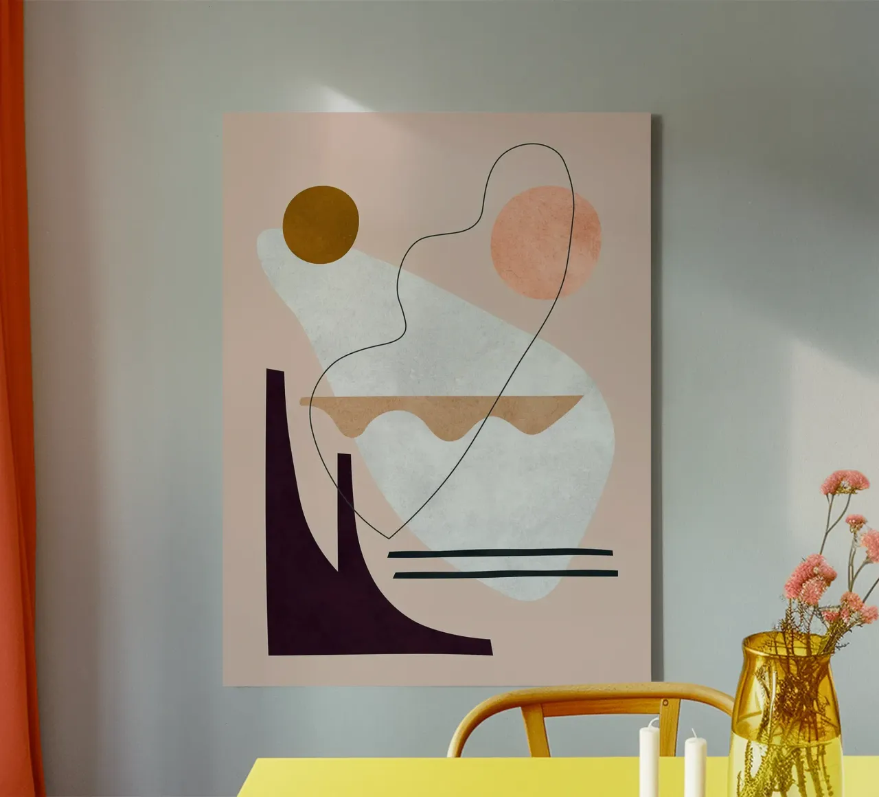 Lines and brushstrokes canvas with Floater frame by Leon Franke