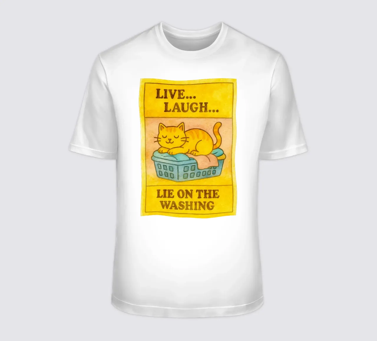 funny lazy cat live laugh lie on the washing camiseta de tanabaroo