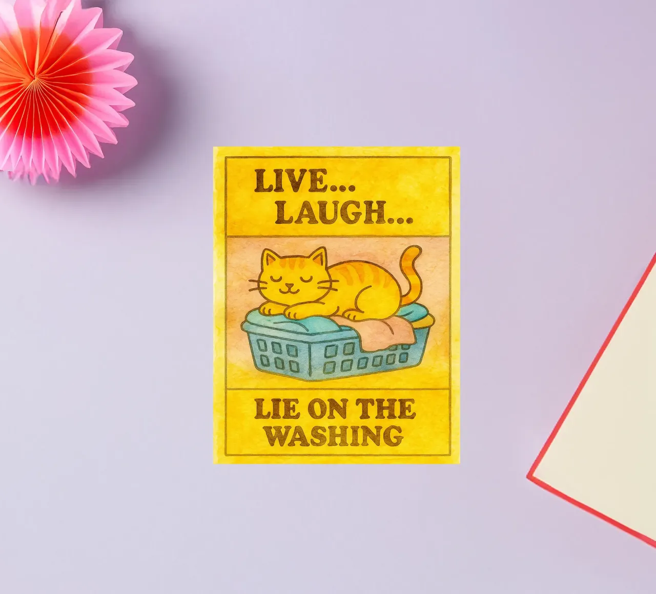 funny lazy cat live laugh lie on the washing pegatina de tanabaroo