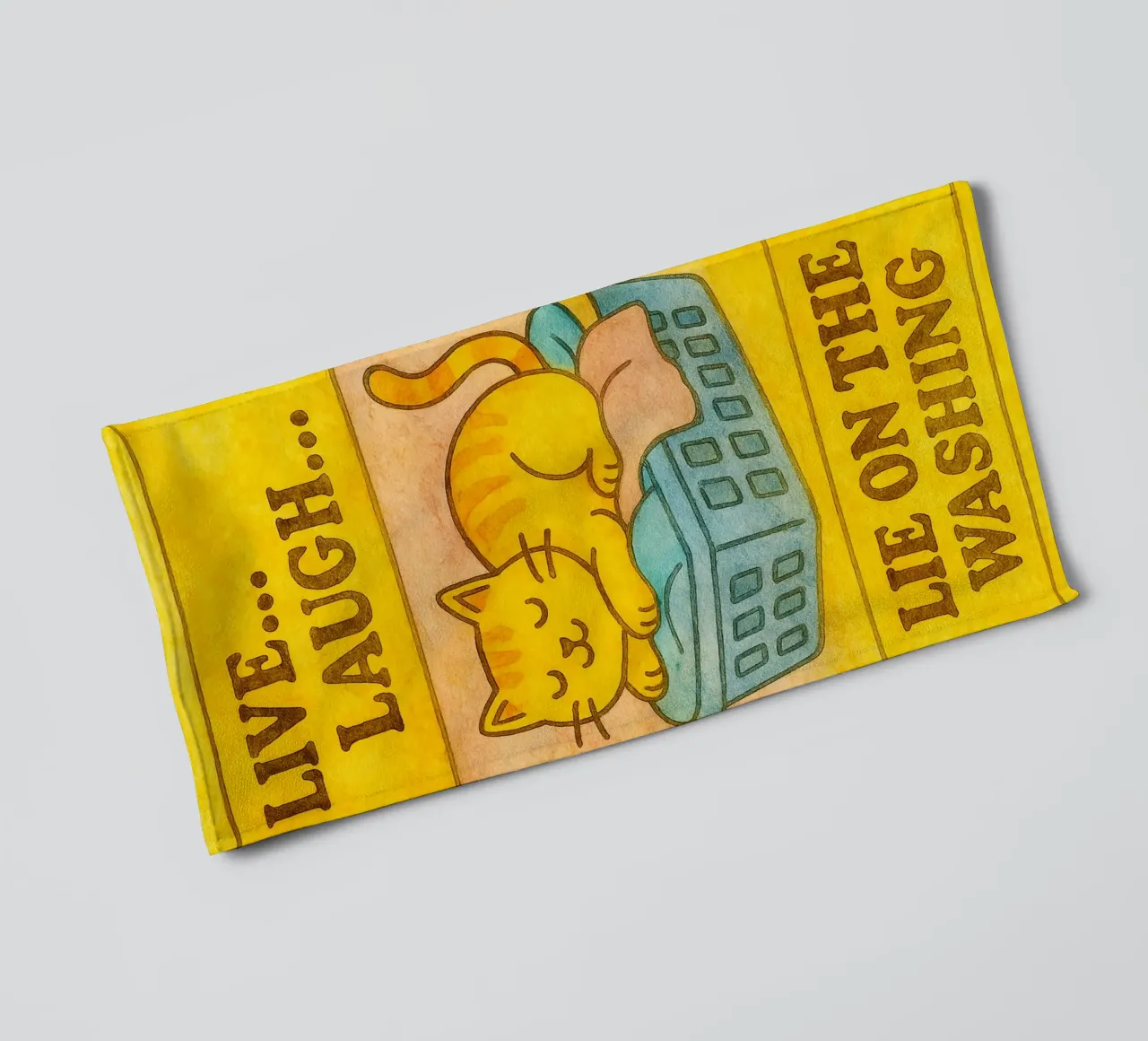 funny lazy cat live laugh lie on the washing towel by tanabaroo