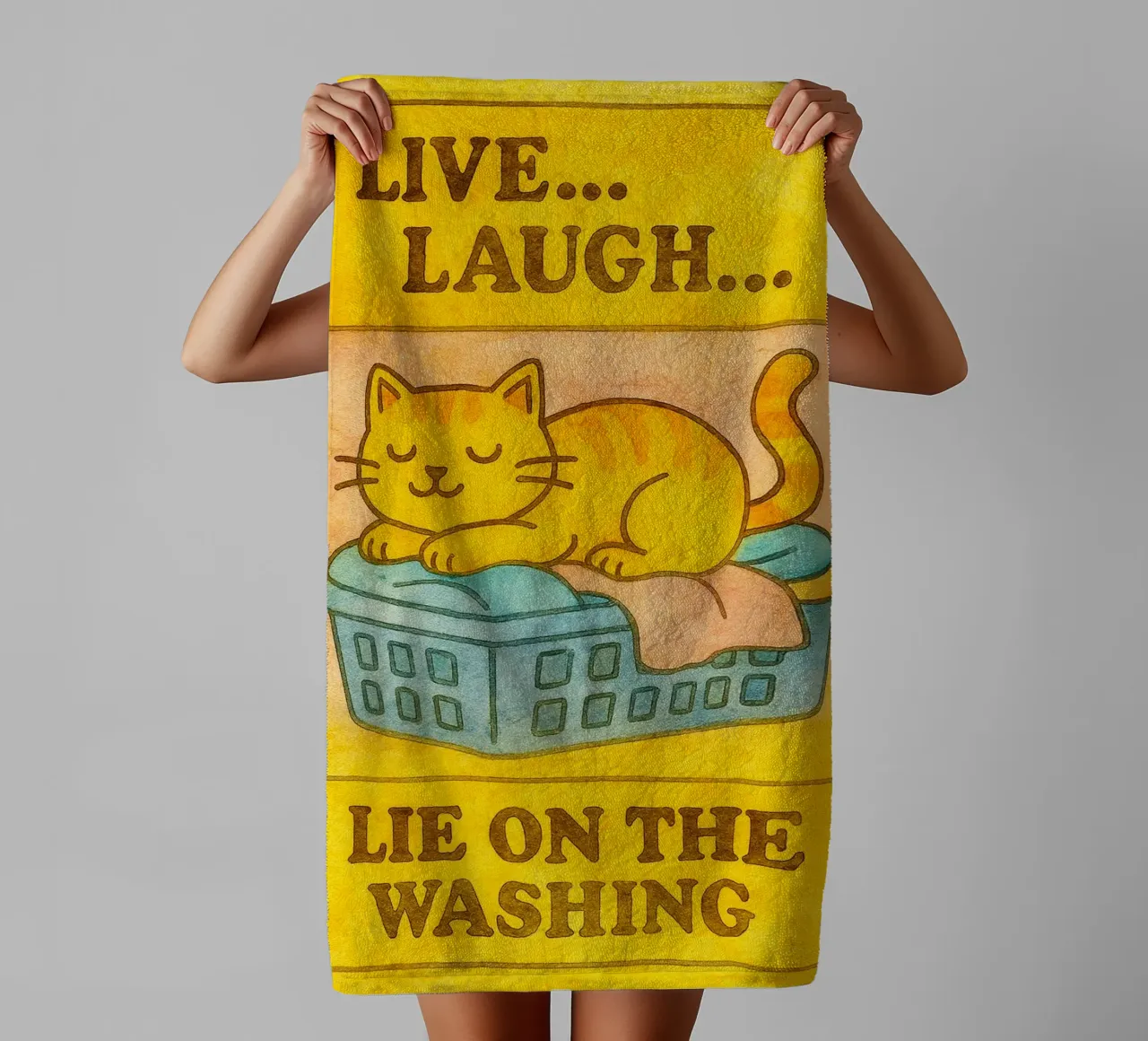 funny lazy cat live laugh lie on the washing towel by tanabaroo