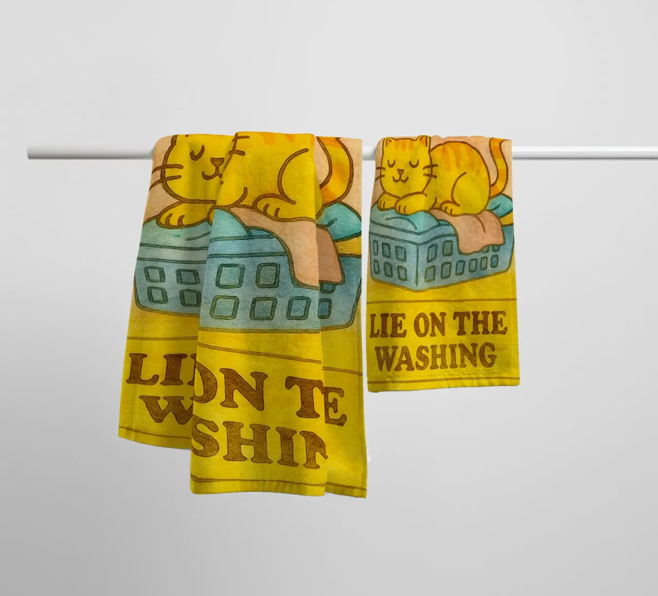 funny lazy cat live laugh lie on the washing towel by tanabaroo
