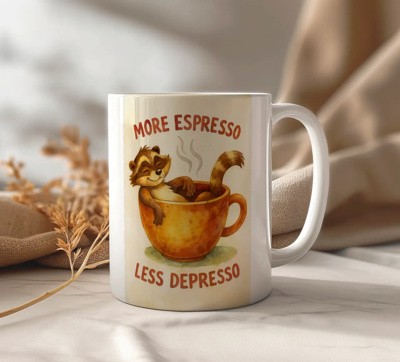 procione divertente più espresso meno depresso tazza in ceramica da tanabaroo