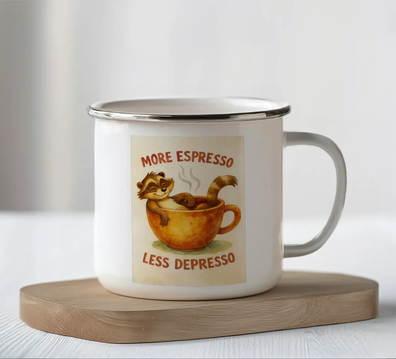 procione divertente più espresso meno depresso tazza in smalto da tanabaroo