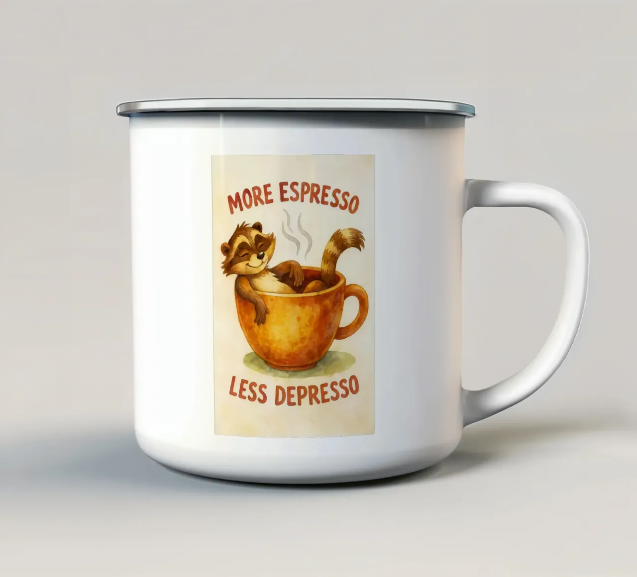 procione divertente più espresso meno depresso tazza in smalto da tanabaroo