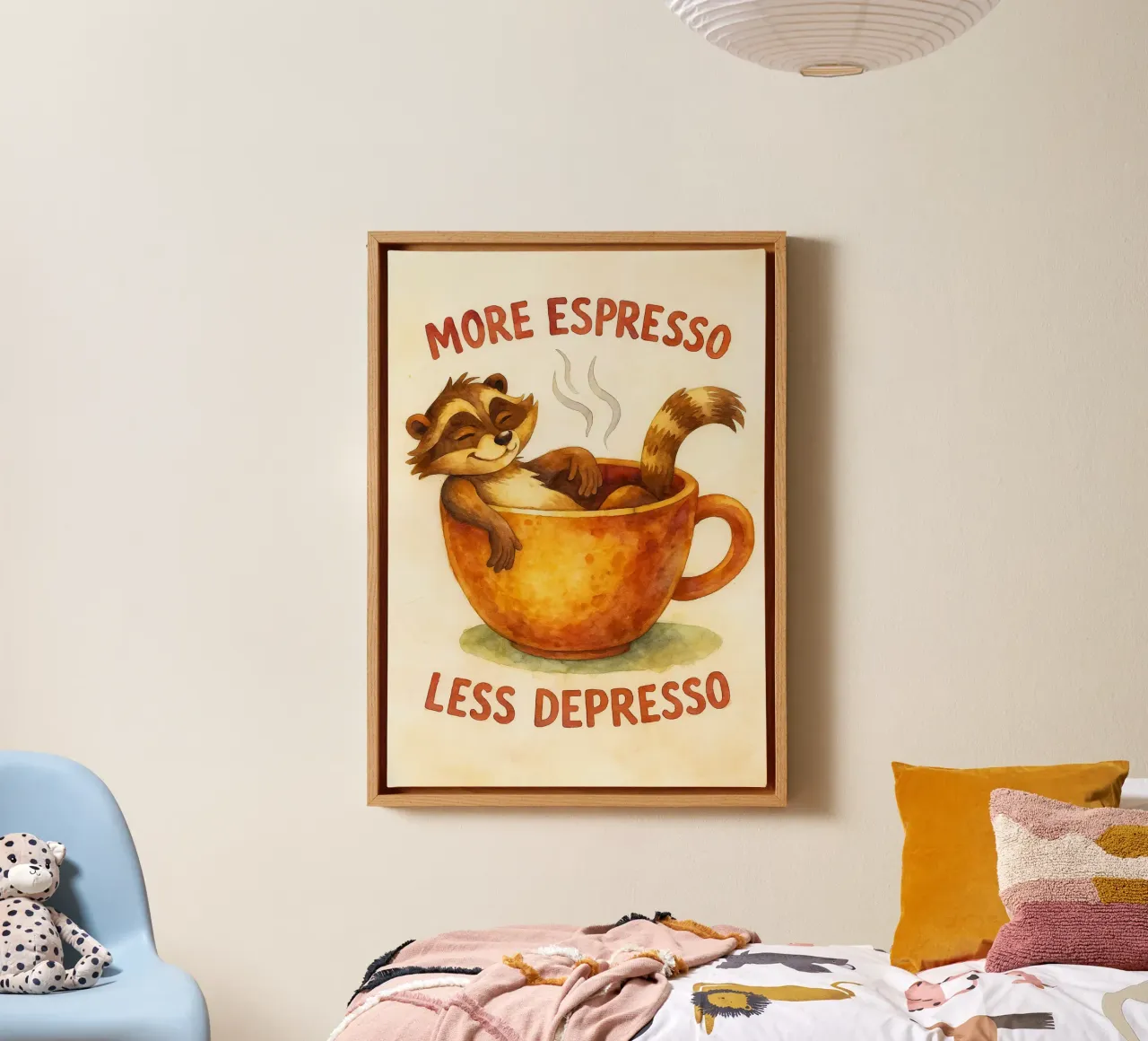 grappige wasbeer meer espresso minder depresso canvas met Baklijst van tanabaroo