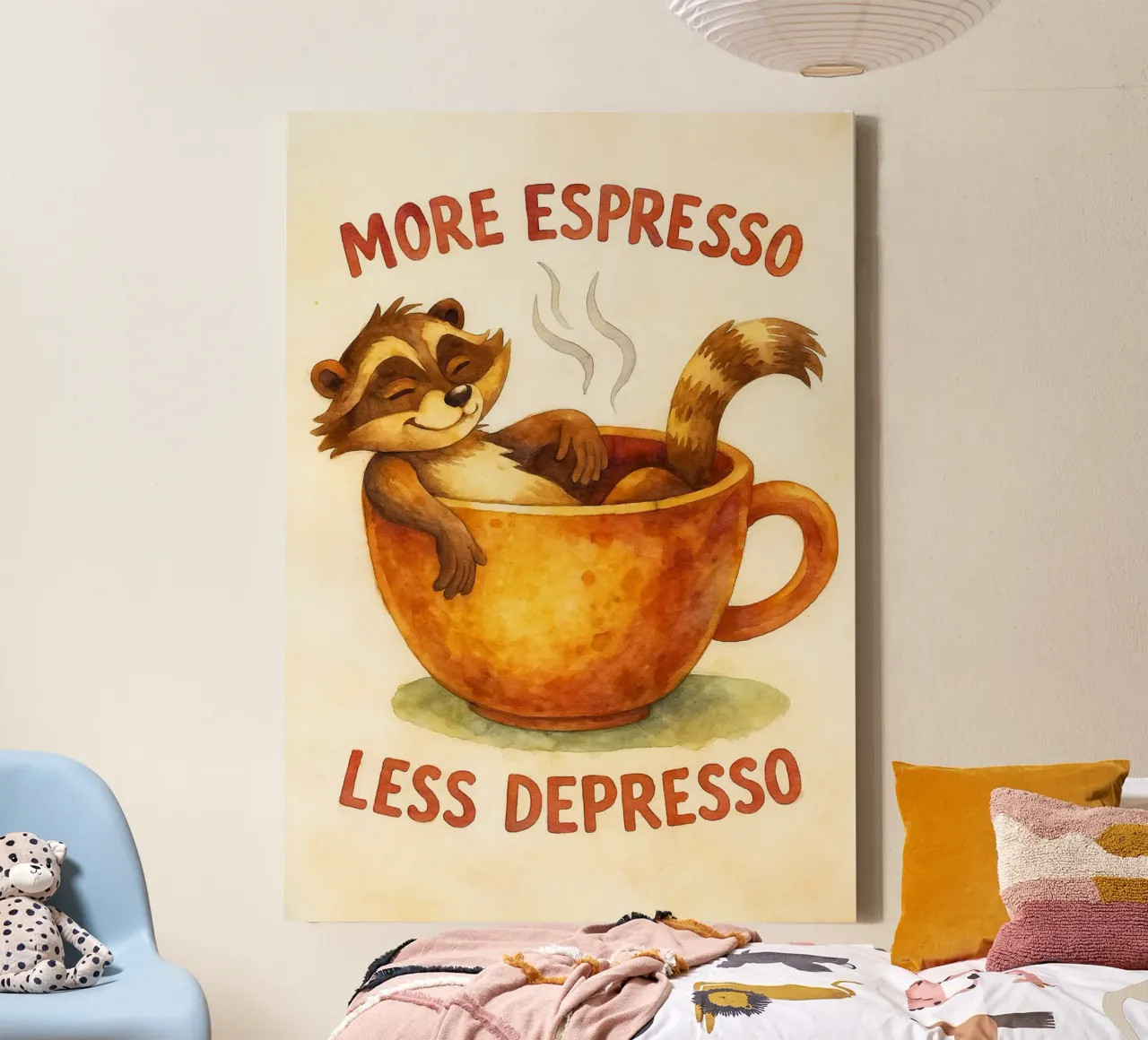 grappige wasbeer meer espresso minder depresso canvas met Baklijst van tanabaroo