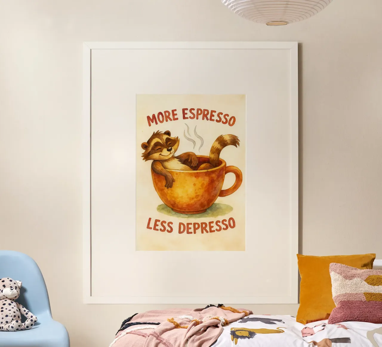 mapache gracioso más espresso menos depresso poster de tanabaroo