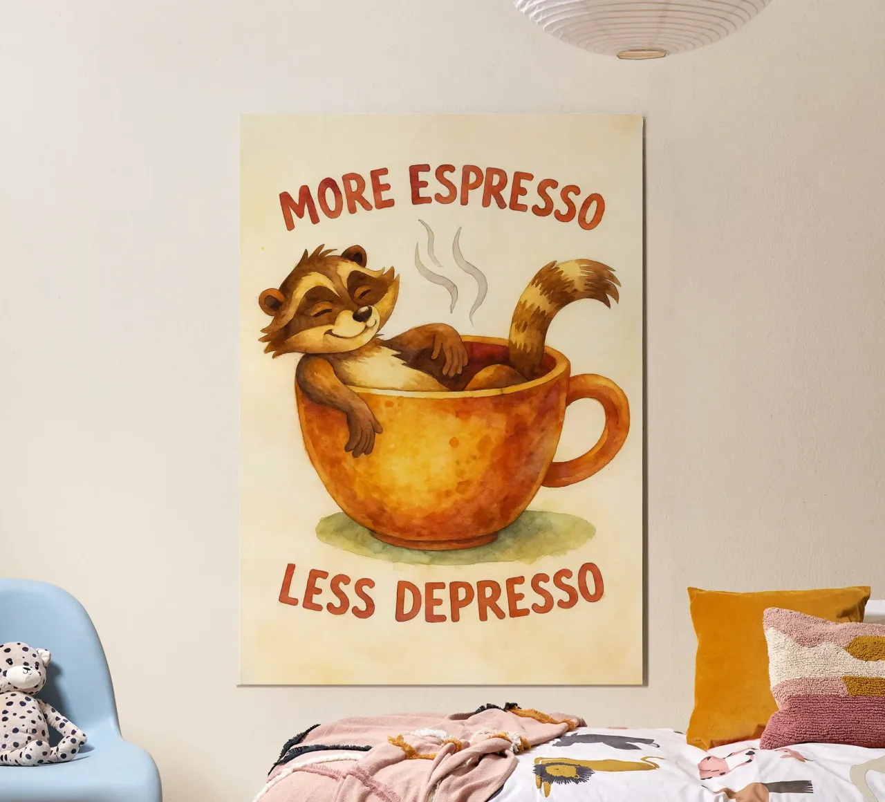 mapache gracioso más espresso menos depresso poster de tanabaroo