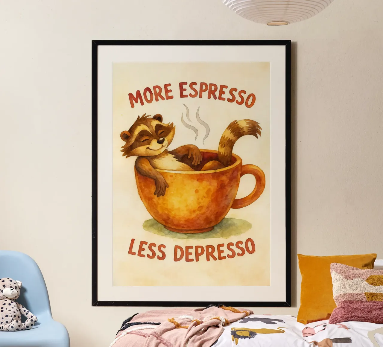 mapache gracioso más espresso menos depresso poster de tanabaroo
