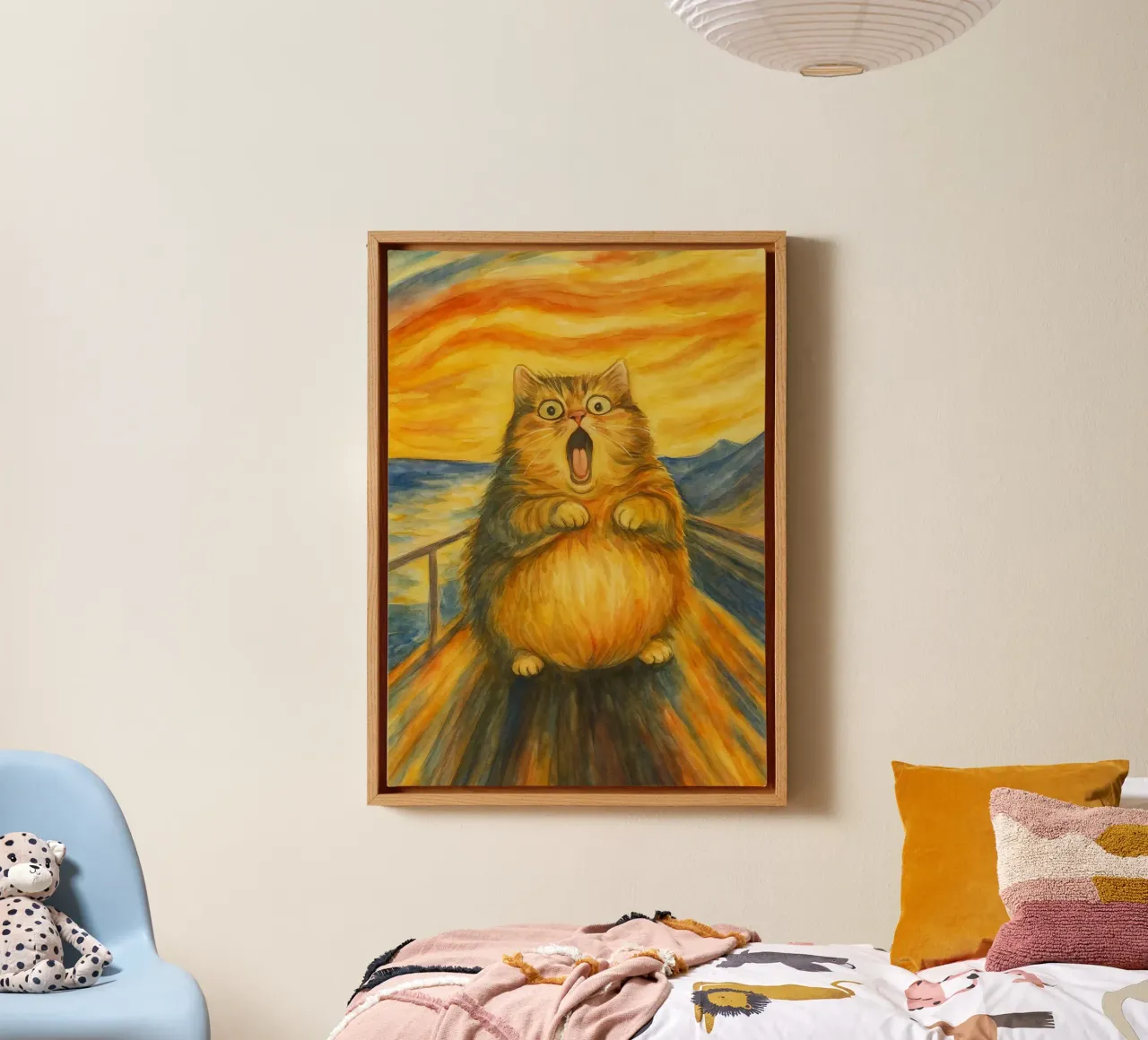 funny scream fat cat canvas with Floater frame by tanabaroo