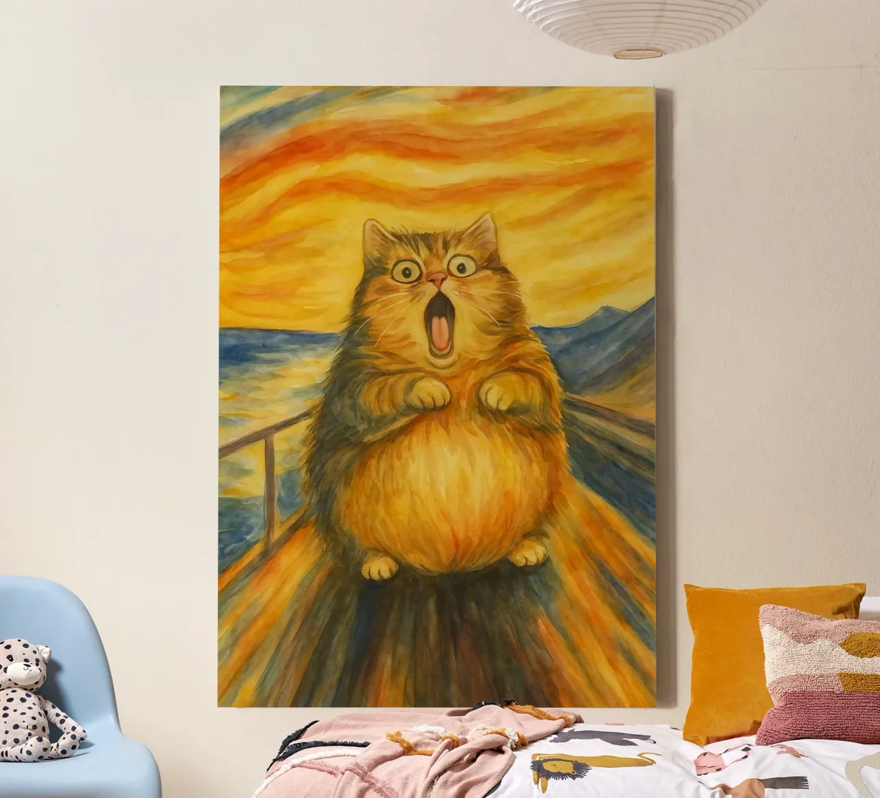 funny scream fat cat canvas with Floater frame by tanabaroo
