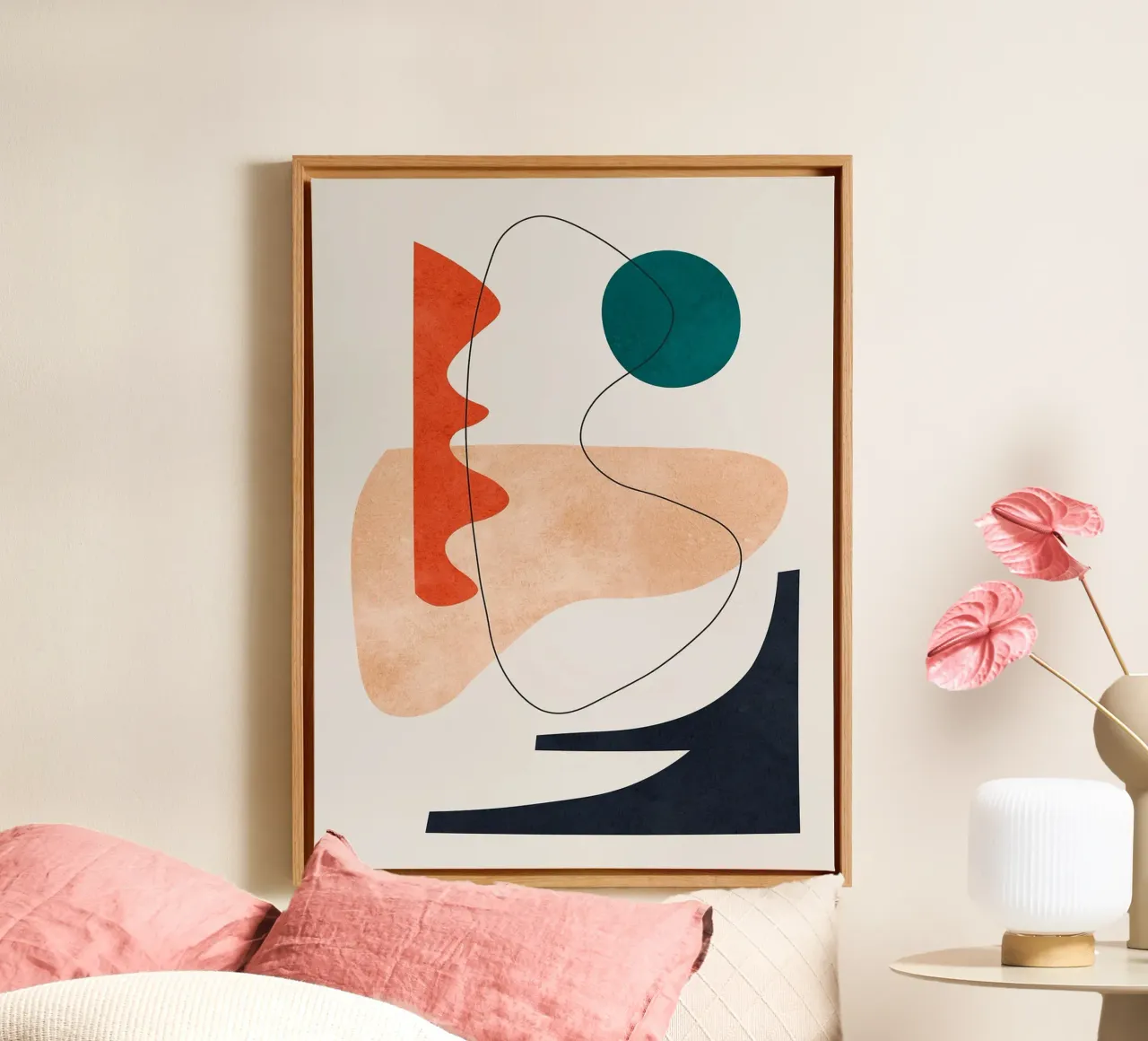 Linien und Pinselstriche Leinwand mit Schattenfugenrahmen von Lisa Becker