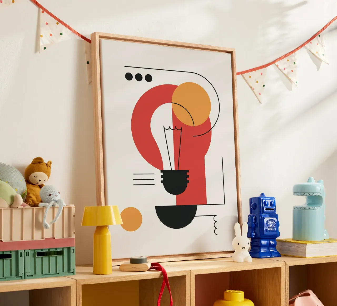 Abstract light bulb canvas with Floater frame by Lisa Becker