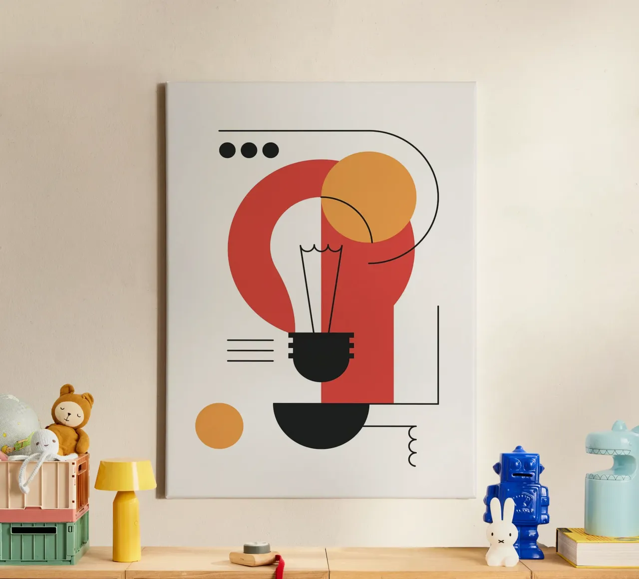 Abstract light bulb canvas with Floater frame by Lisa Becker