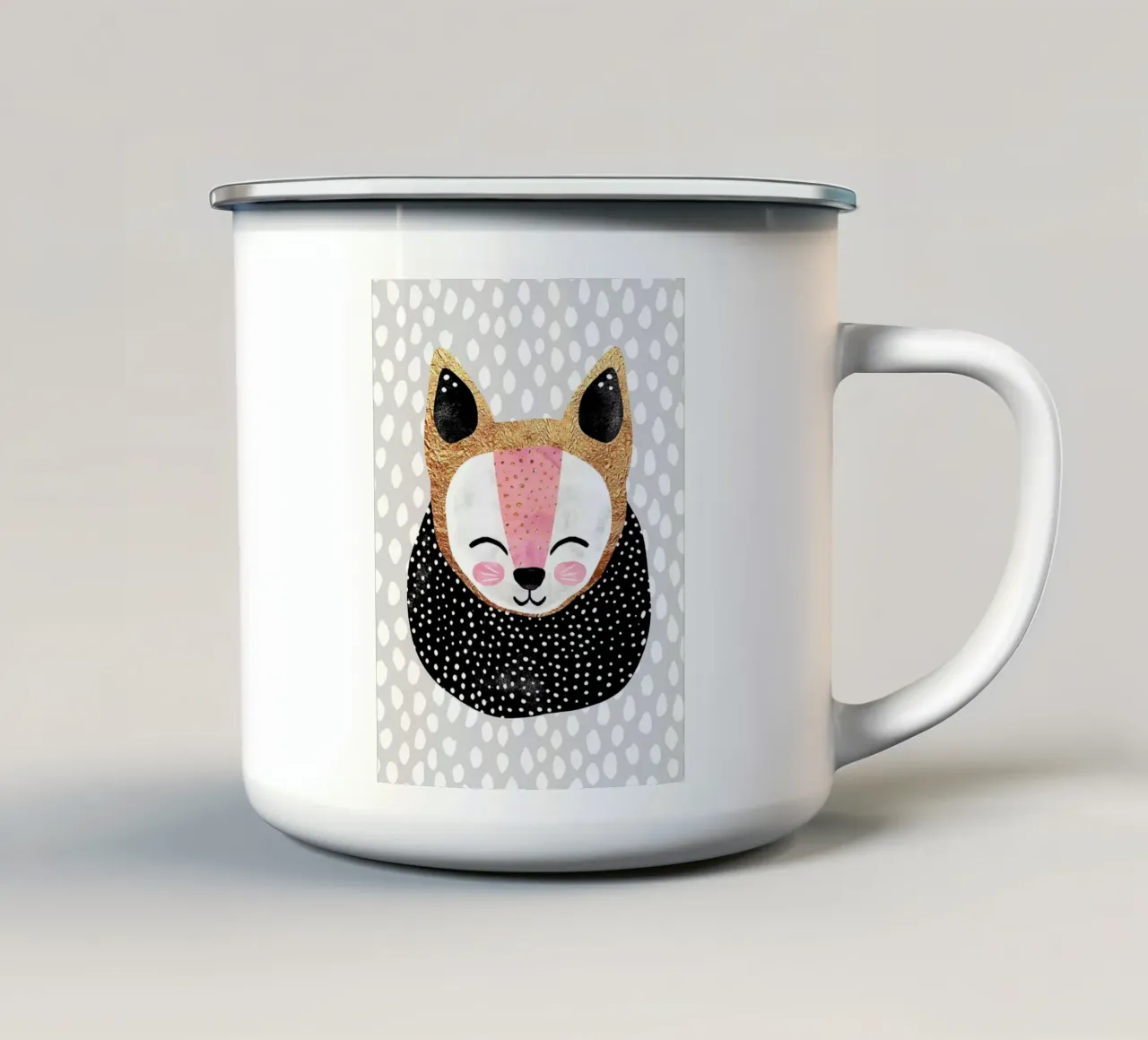 Piccola volpe artica tazza in smalto da Hannah Meyer