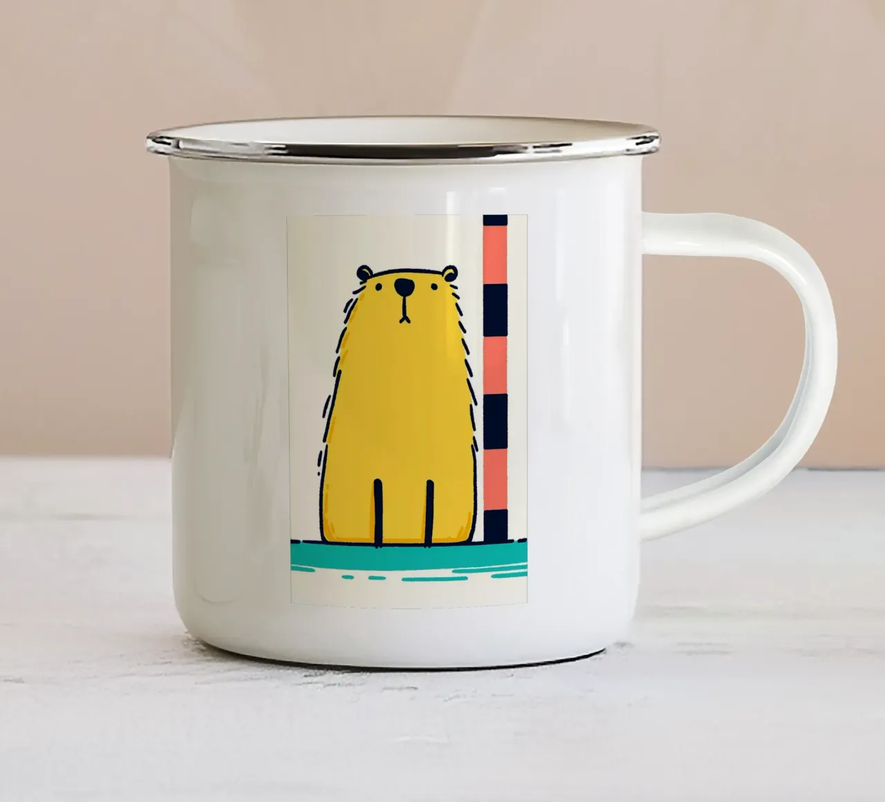 Simpatico orso giallo che misura l'altezza tazza in smalto da Hannah Meyer