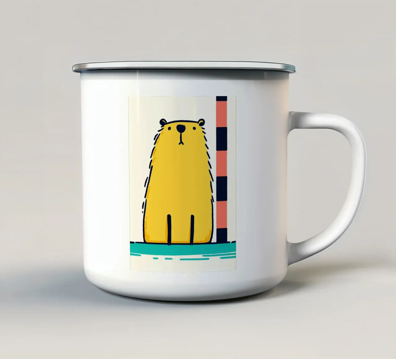 Simpatico orso giallo che misura l'altezza tazza in smalto da Hannah Meyer