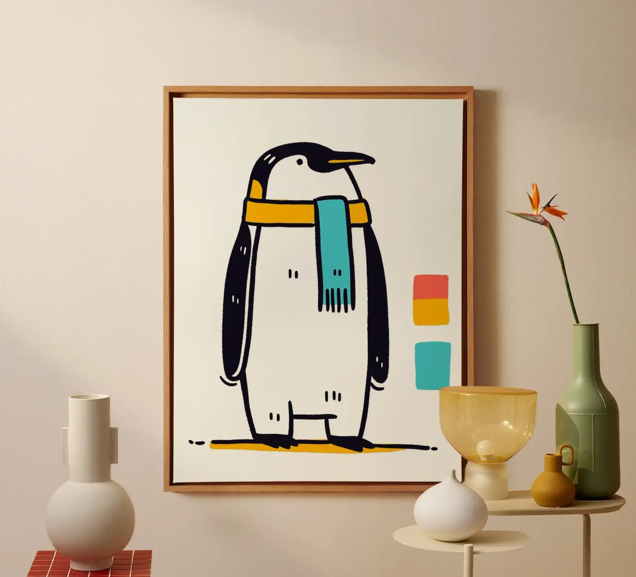 Illustrazione di un pinguino carino tela con Cornice a cassetta da Hannah Meyer