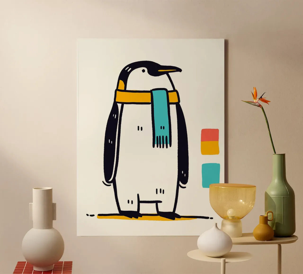 Illustrazione di un pinguino carino tela con Cornice a cassetta da Hannah Meyer