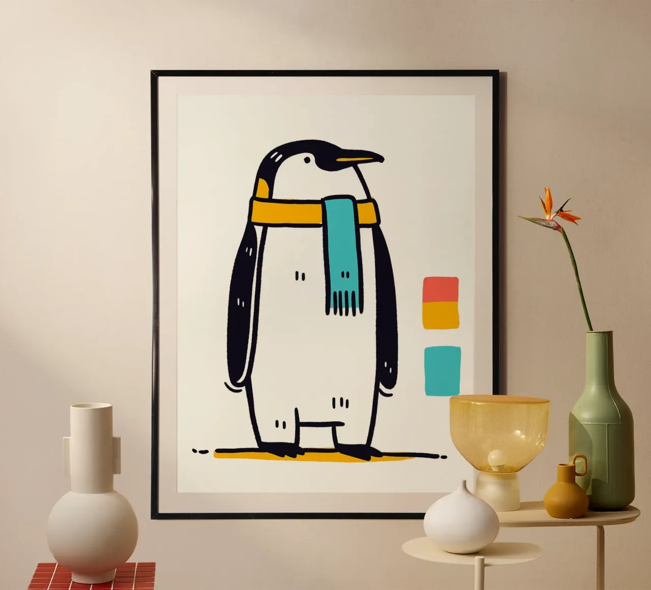 Simpática ilustración de un pingüino poster de Hannah Meyer