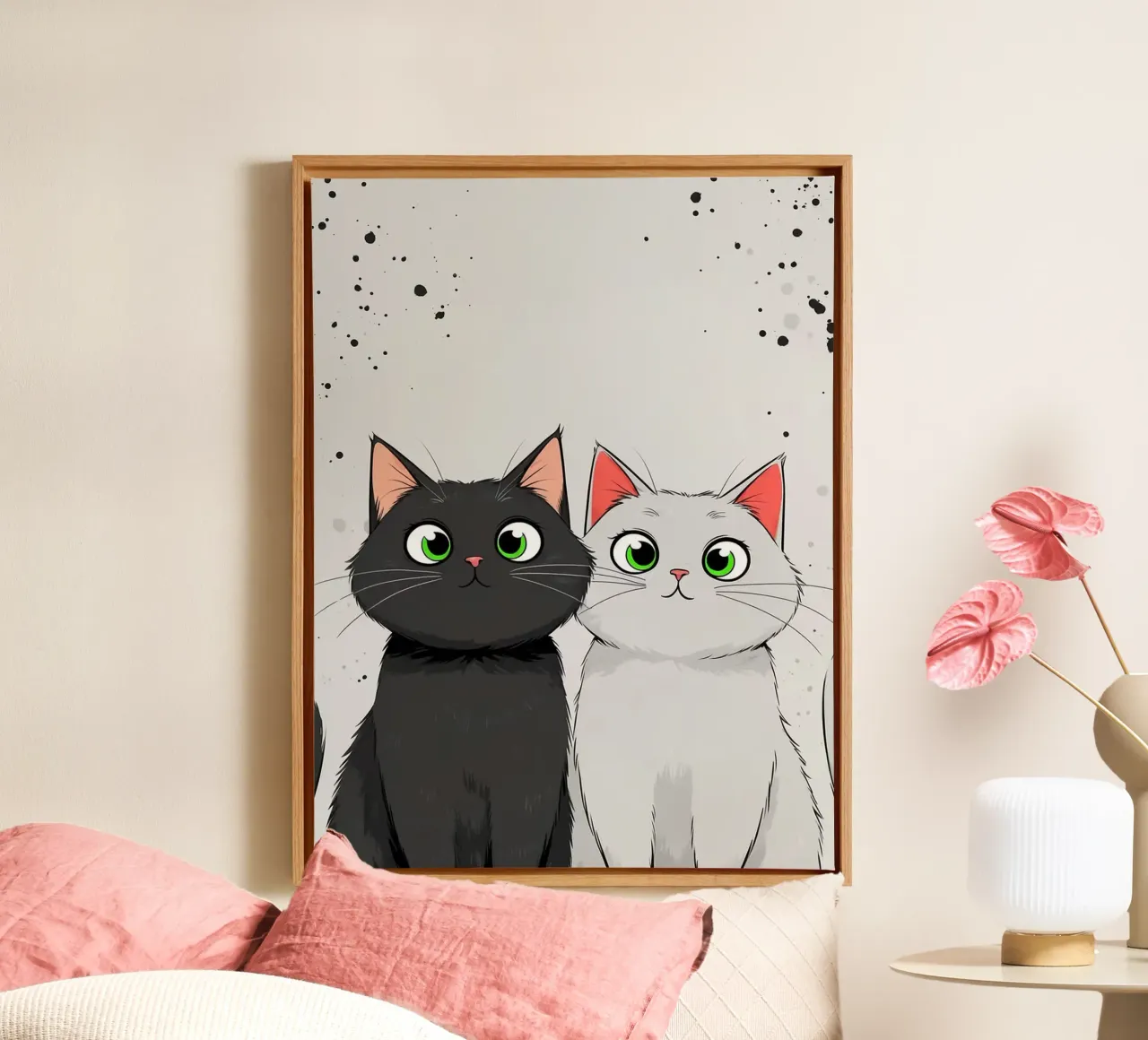Gatti carini dei cartoni animati tela con Cornice a cassetta da Hannah Meyer