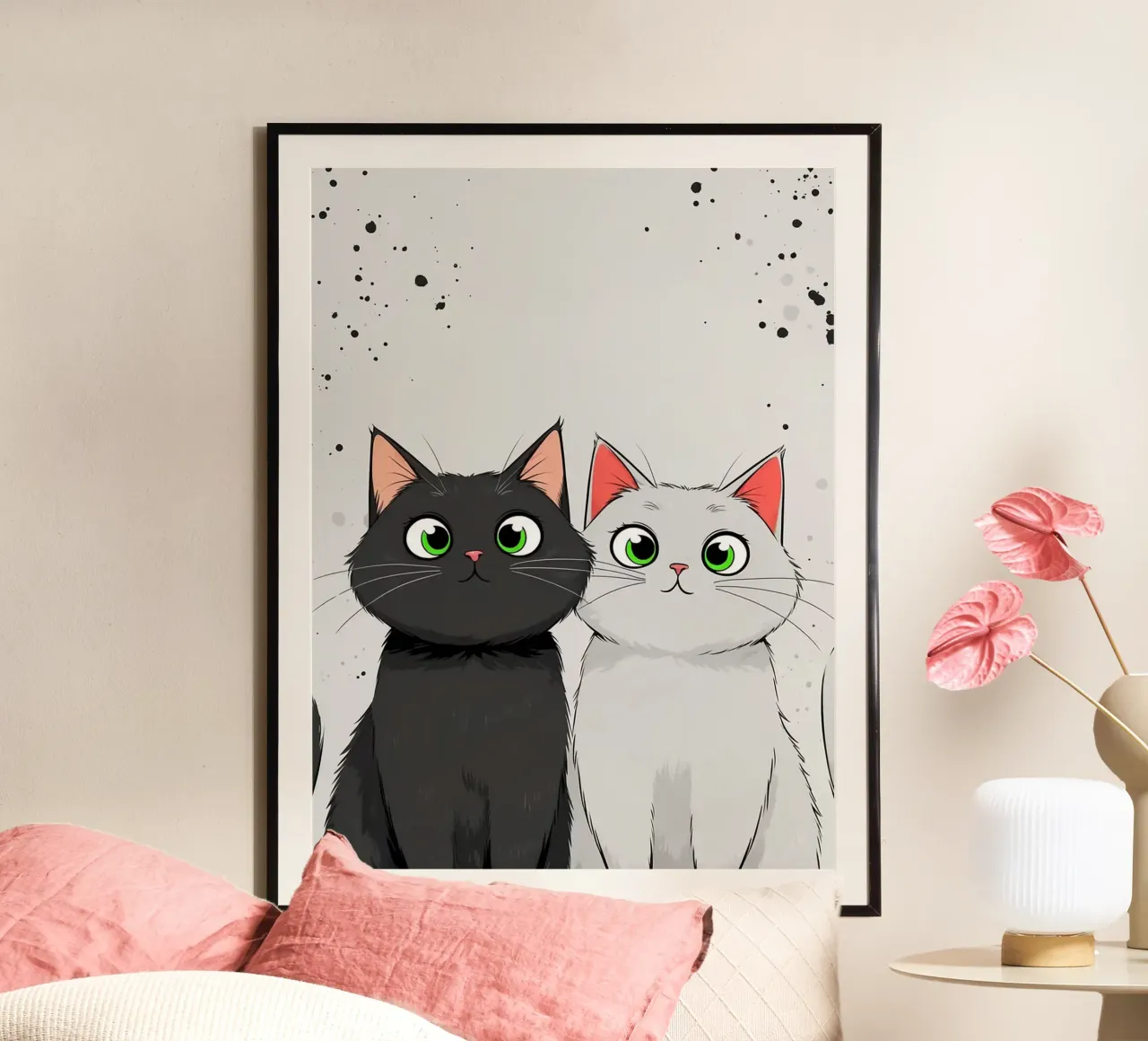 Gatti carini dei cartoni animati poster con telaio in alluminio da Hannah Meyer