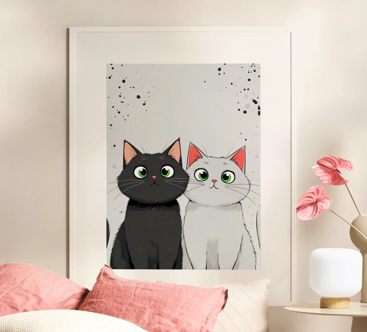 Gatti carini dei cartoni animati poster con telaio in alluminio da Hannah Meyer