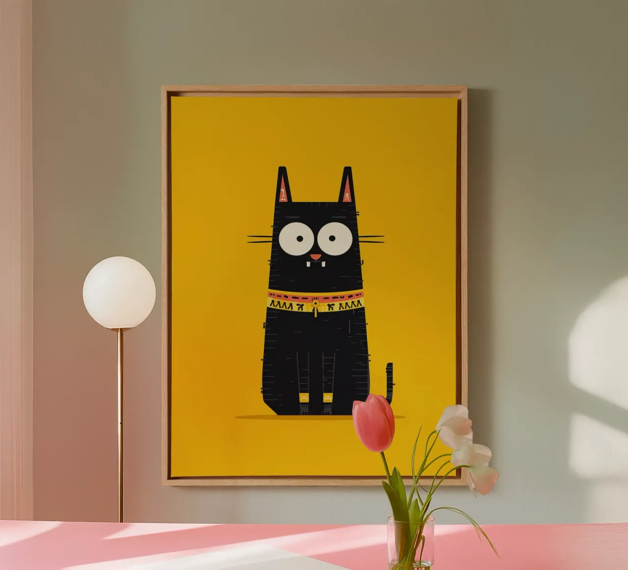 Illustrazione di un gatto nero carino tela con Cornice a cassetta da Hannah Meyer