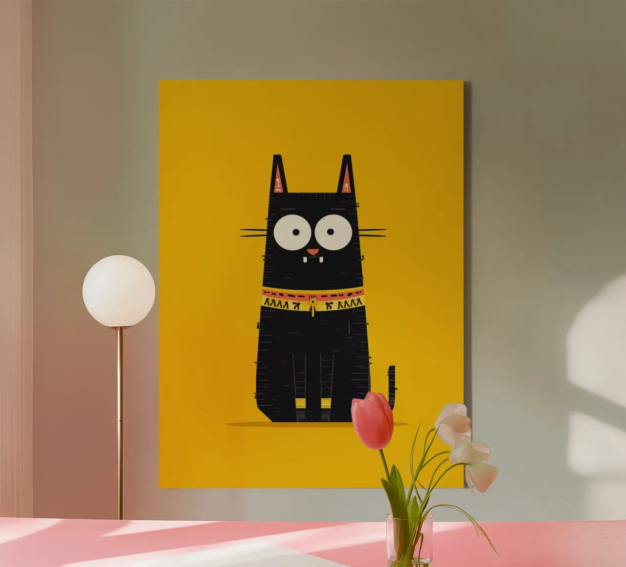 Illustrazione di un gatto nero carino tela con Cornice a cassetta da Hannah Meyer