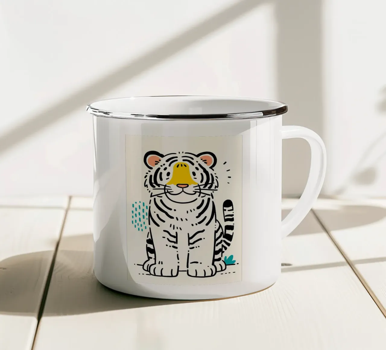 Tigre sorridente dei cartoni animati tazza in smalto da Hannah Meyer