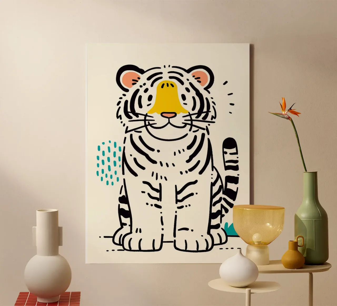 Tigre sorridente dei cartoni animati tela con Cornice a cassetta da Hannah Meyer