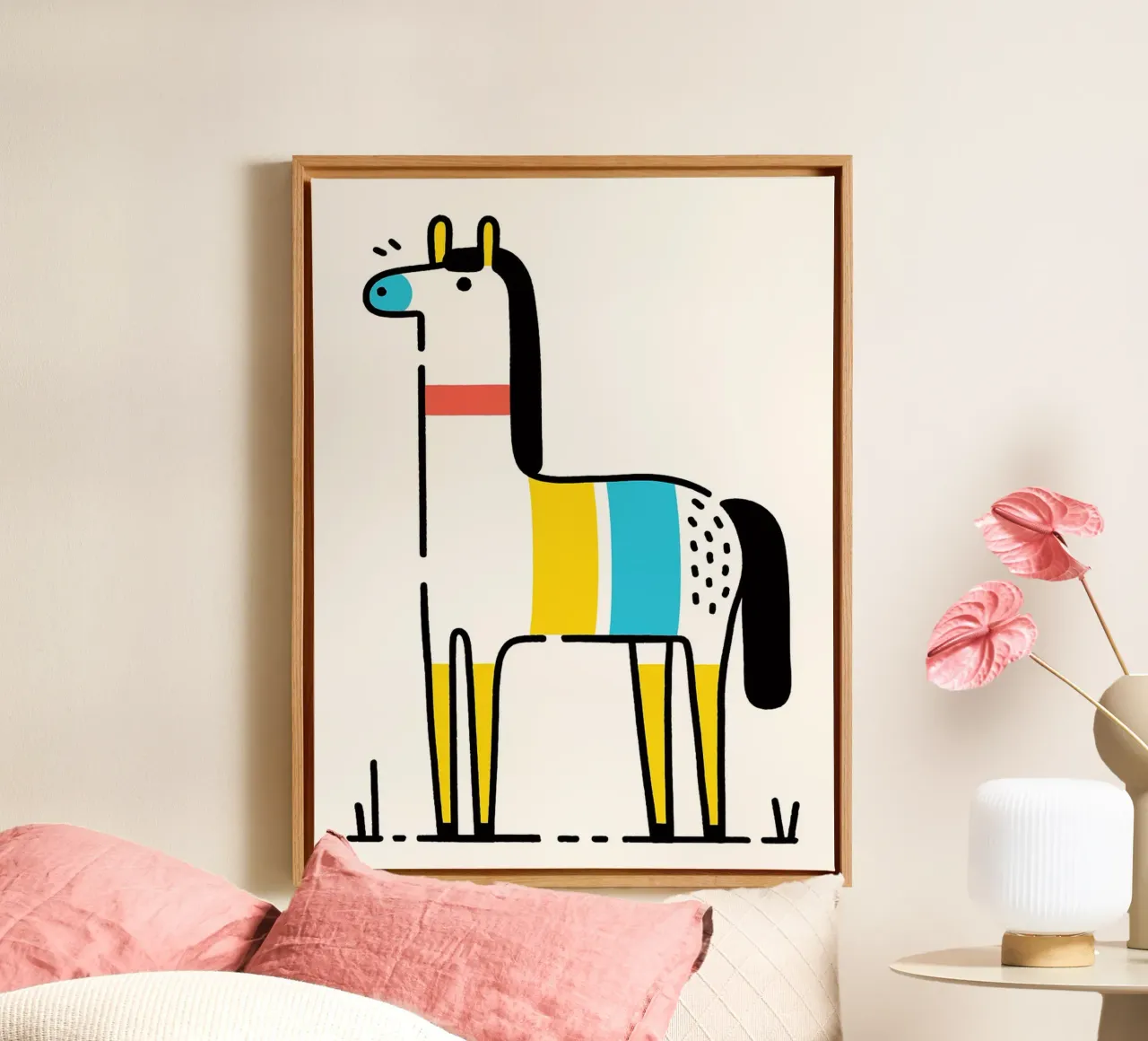 Cavallo colorato dei cartoni animati tela con Cornice a cassetta da Hannah Meyer