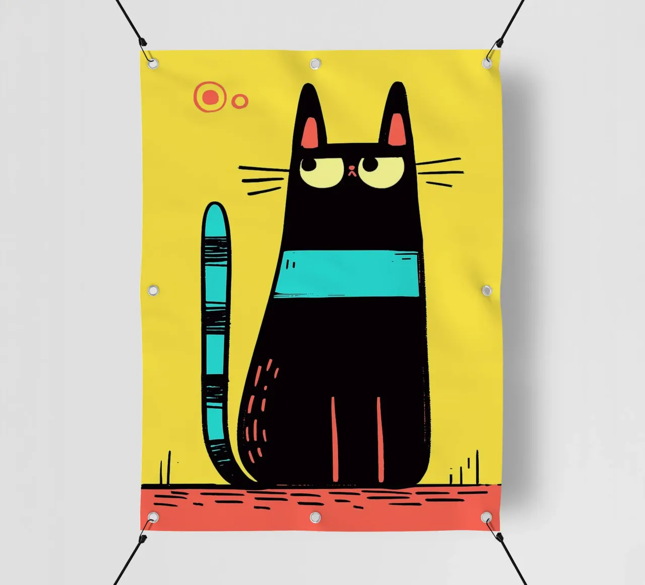 Gatto nero con coda verde acqua telo in pvc da Hannah Meyer
