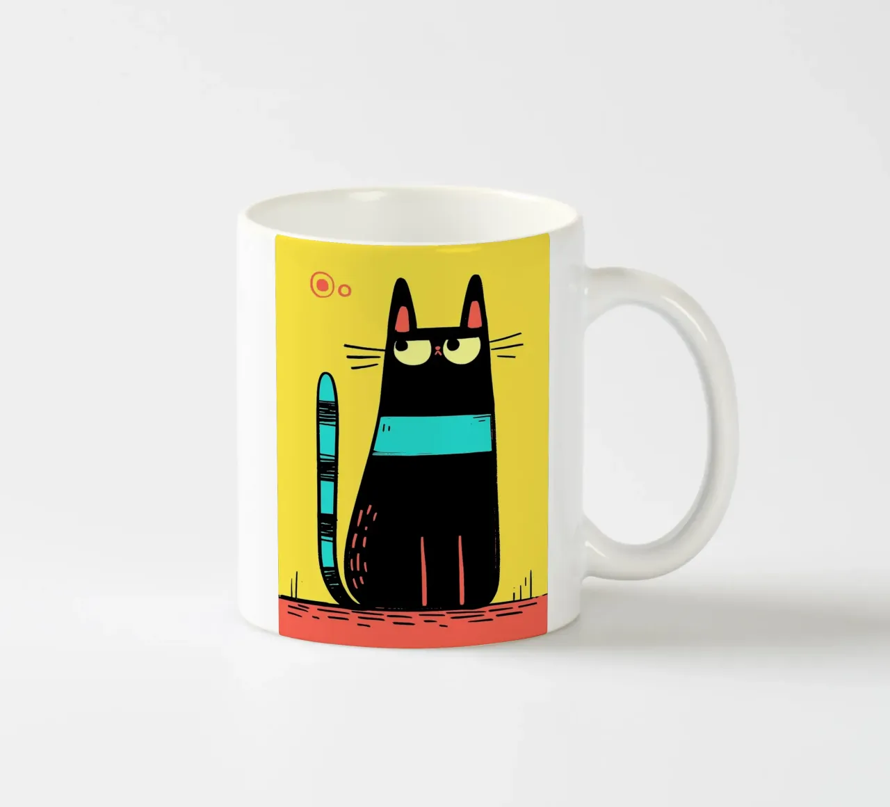 Gatto nero con coda verde acqua tazza in ceramica da Hannah Meyer