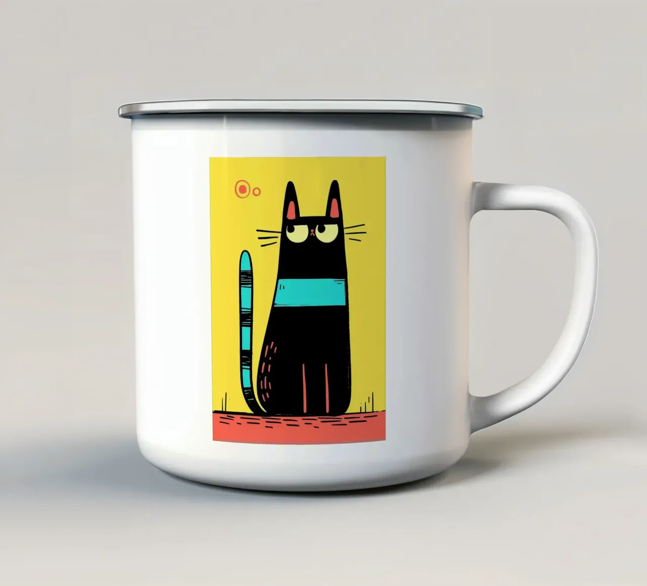 Gatto nero con coda verde acqua tazza in smalto da Hannah Meyer
