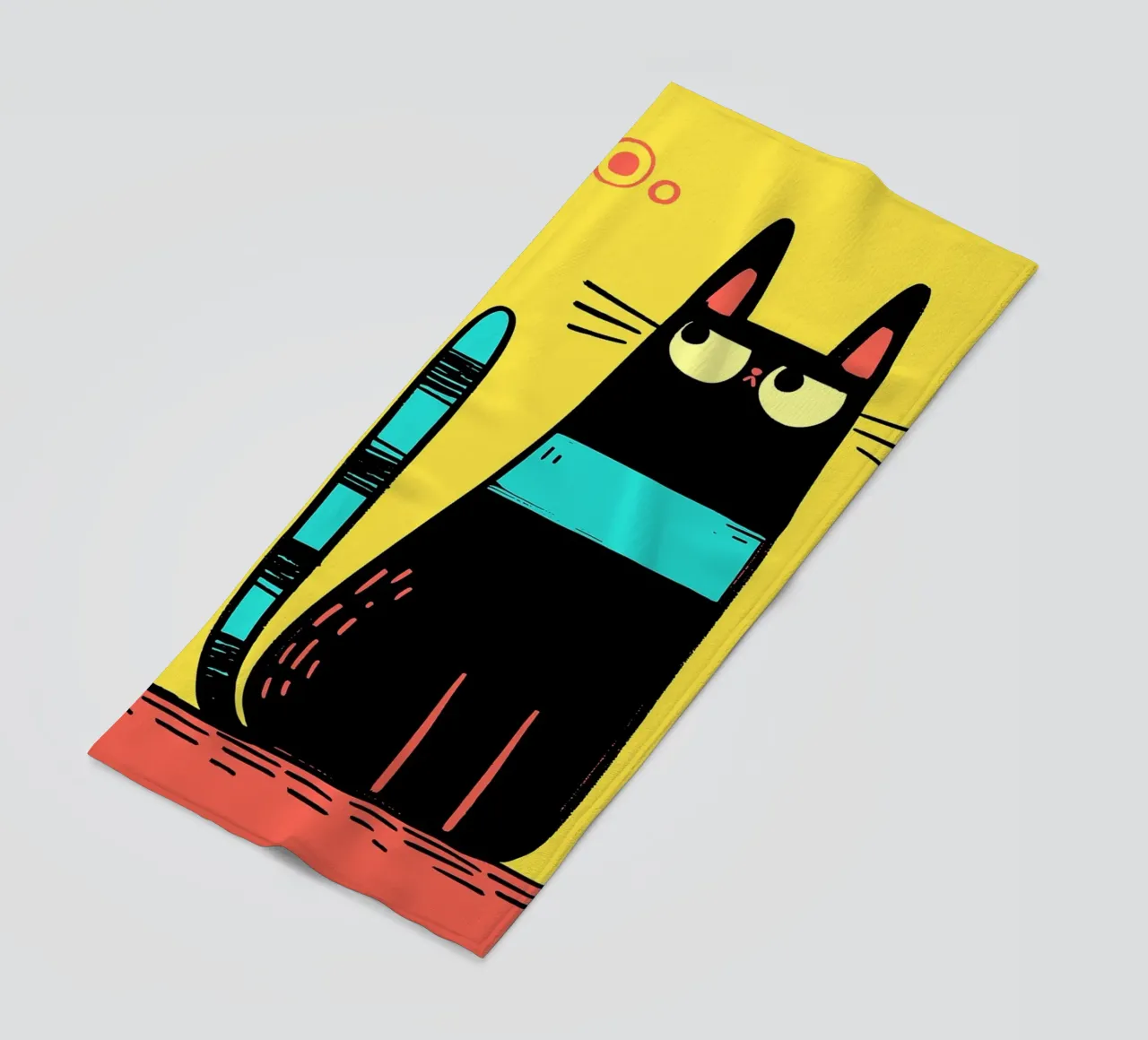 Gatto nero con coda verde acqua telo mare da Hannah Meyer