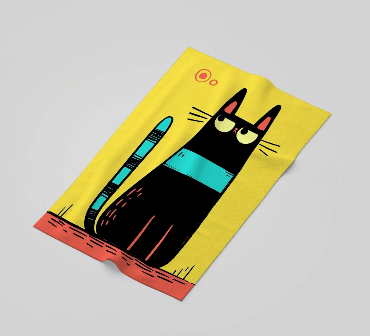 Gatto nero con coda verde acqua telo mare da Hannah Meyer
