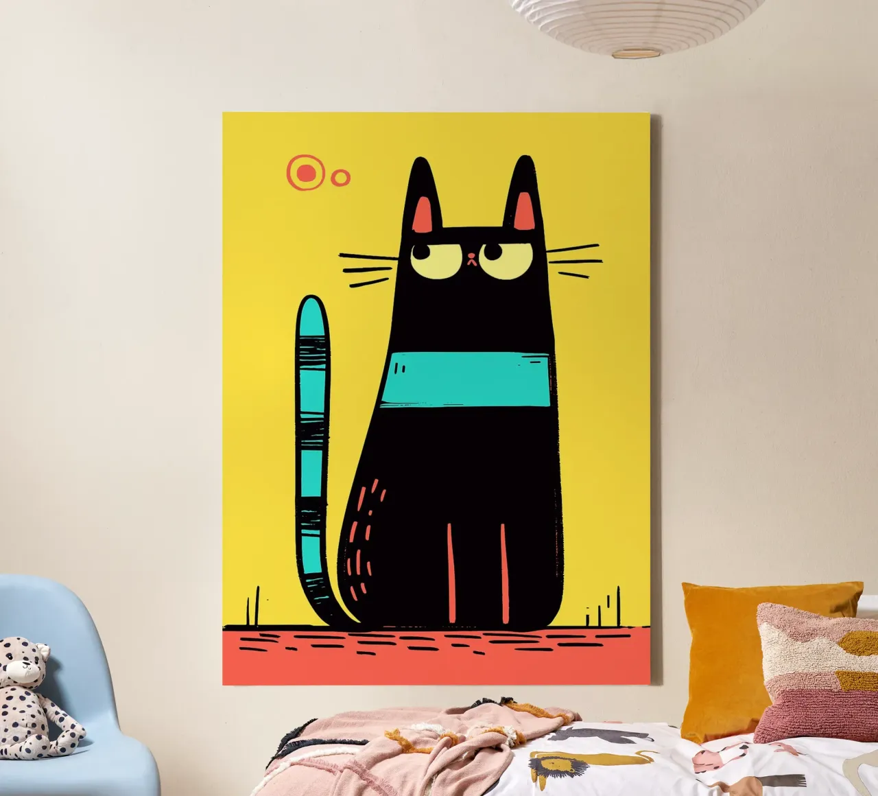 Gatto nero con coda verde acqua tela con Cornice a cassetta da Hannah Meyer
