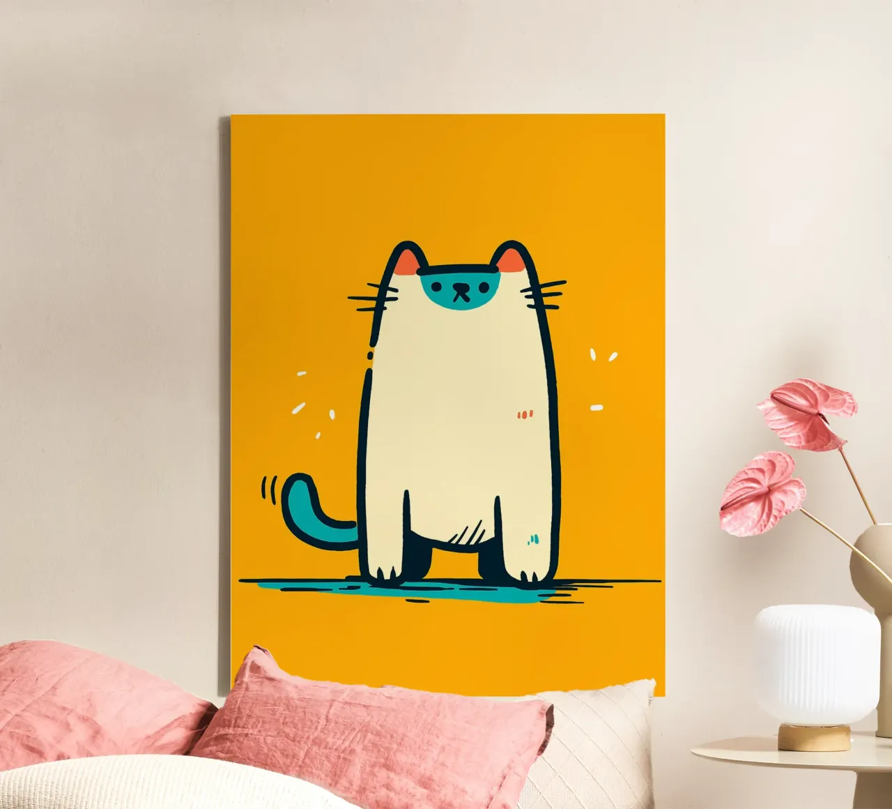 Illustrazione di un gatto carino dei cartoni animati tela con Cornice a cassetta da Hannah Meyer